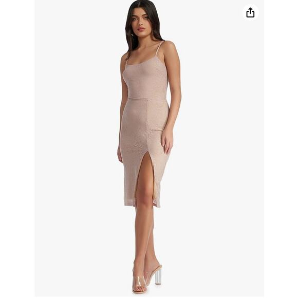 NWT Dress the Population Zahra Sheath Pink Lace Bodycon Midi Dress Size Large - Picture 2 of 12
